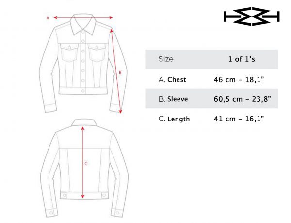 measurements chart upcycled Cropped jeans jacket