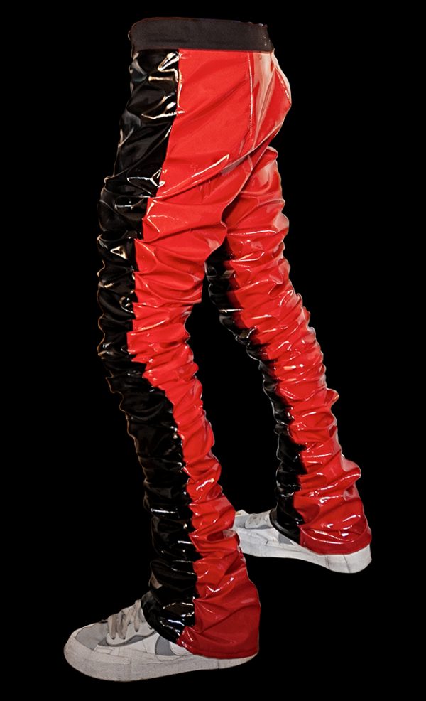 210 black & red vinyl pants