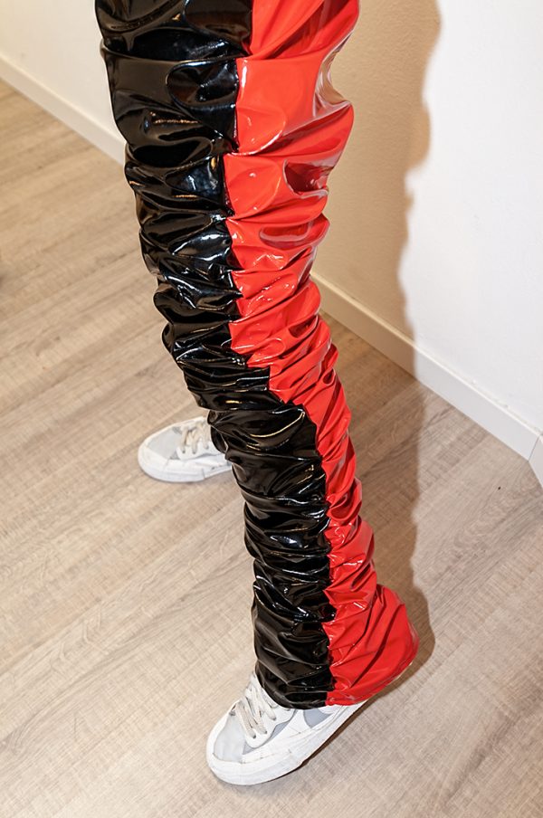 210 black & red vinyl pants
